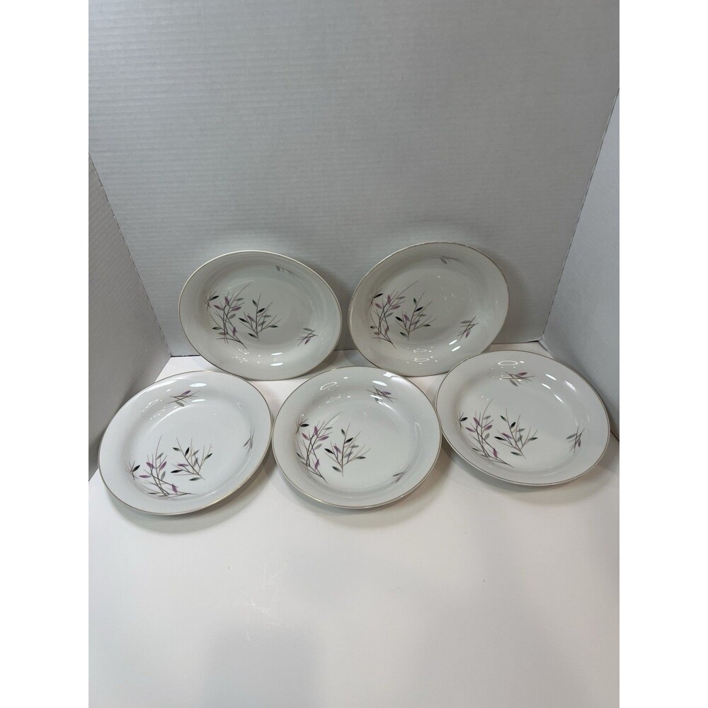 Rosenthal GEISHA Pattern China. Set Of 5 Soup Bowls 8 1/2" Gray Pink Gold Trim